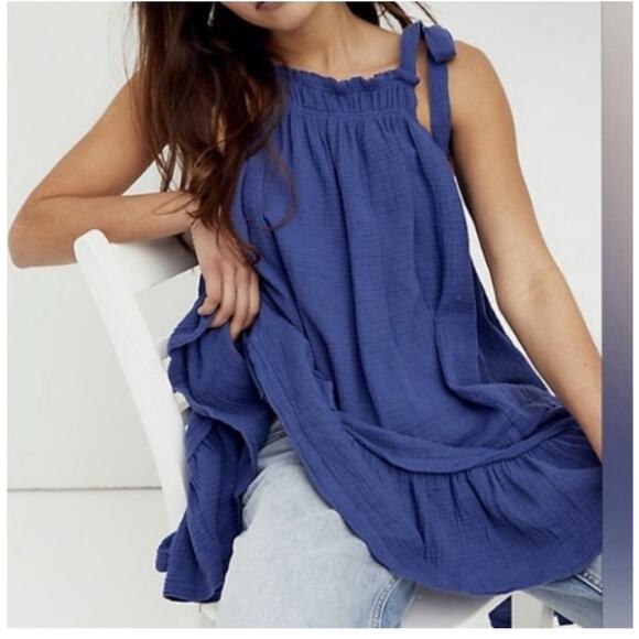 FREE PEOPLE Fleur Mini Dress Size Small in Blue - Picture 2 of 8